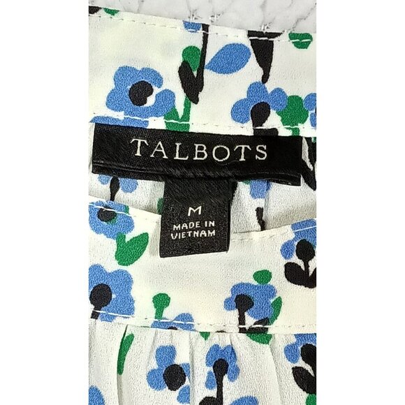 Talbots Womens M Blue Floral Spring Summer Blouse Lightweight Office Casual - Picture 7 of 9